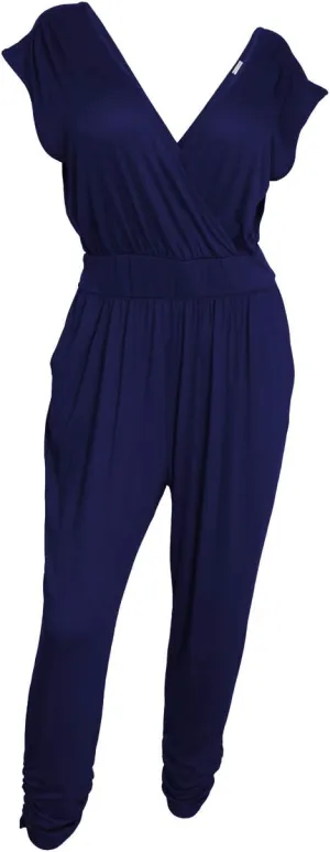 eVogues Plus Size Deep V-Neck Jumpsuit