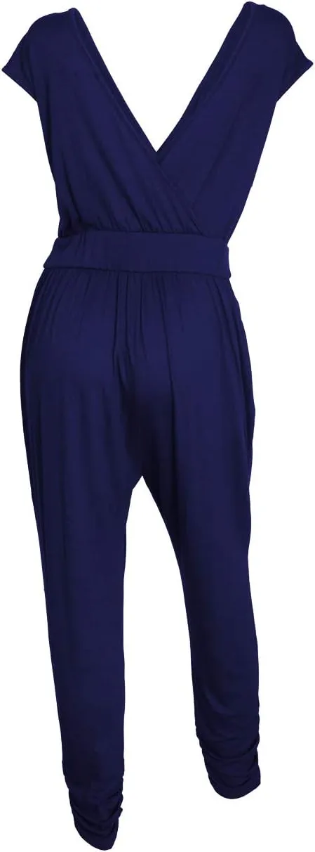 eVogues Plus Size Deep V-Neck Jumpsuit