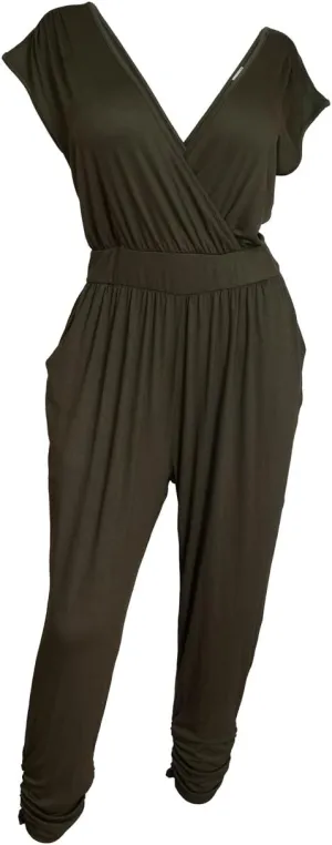 eVogues Plus Size Deep V-Neck Jumpsuit