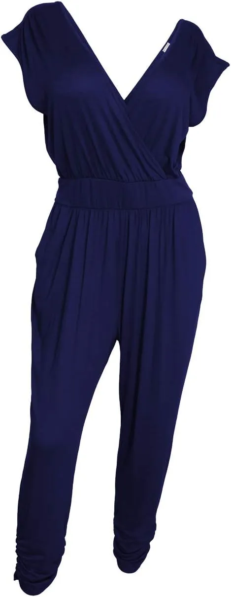 eVogues Plus Size Deep V-Neck Jumpsuit
