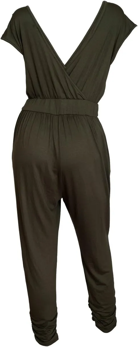 eVogues Plus Size Deep V-Neck Jumpsuit