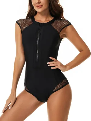 FEOYA Women's One Piece Swimsuit Casual Sleeveless/Long Sleeve Zip Front Rash Guard 2023 S-XXL