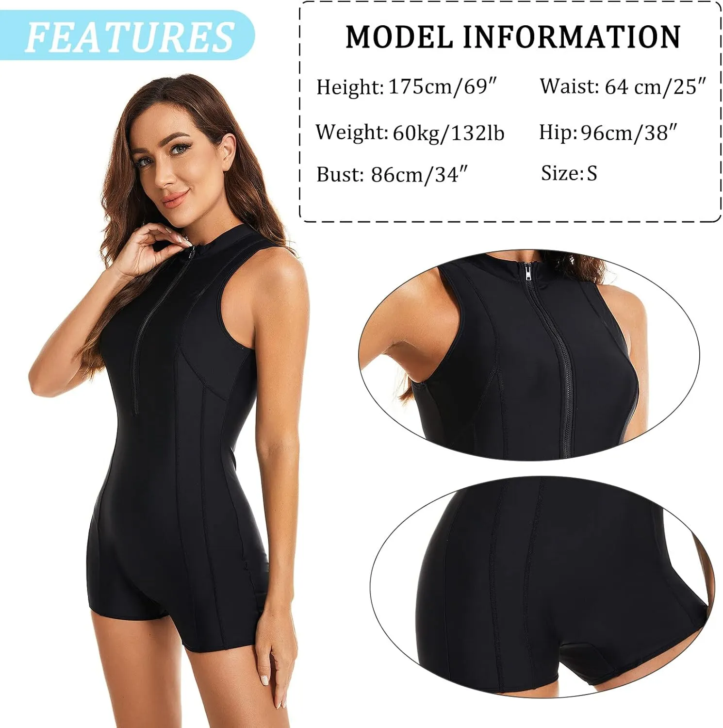 FEOYA Women's One Piece Swimsuit Casual Sleeveless/Long Sleeve Zip Front Rash Guard 2023 S-XXL