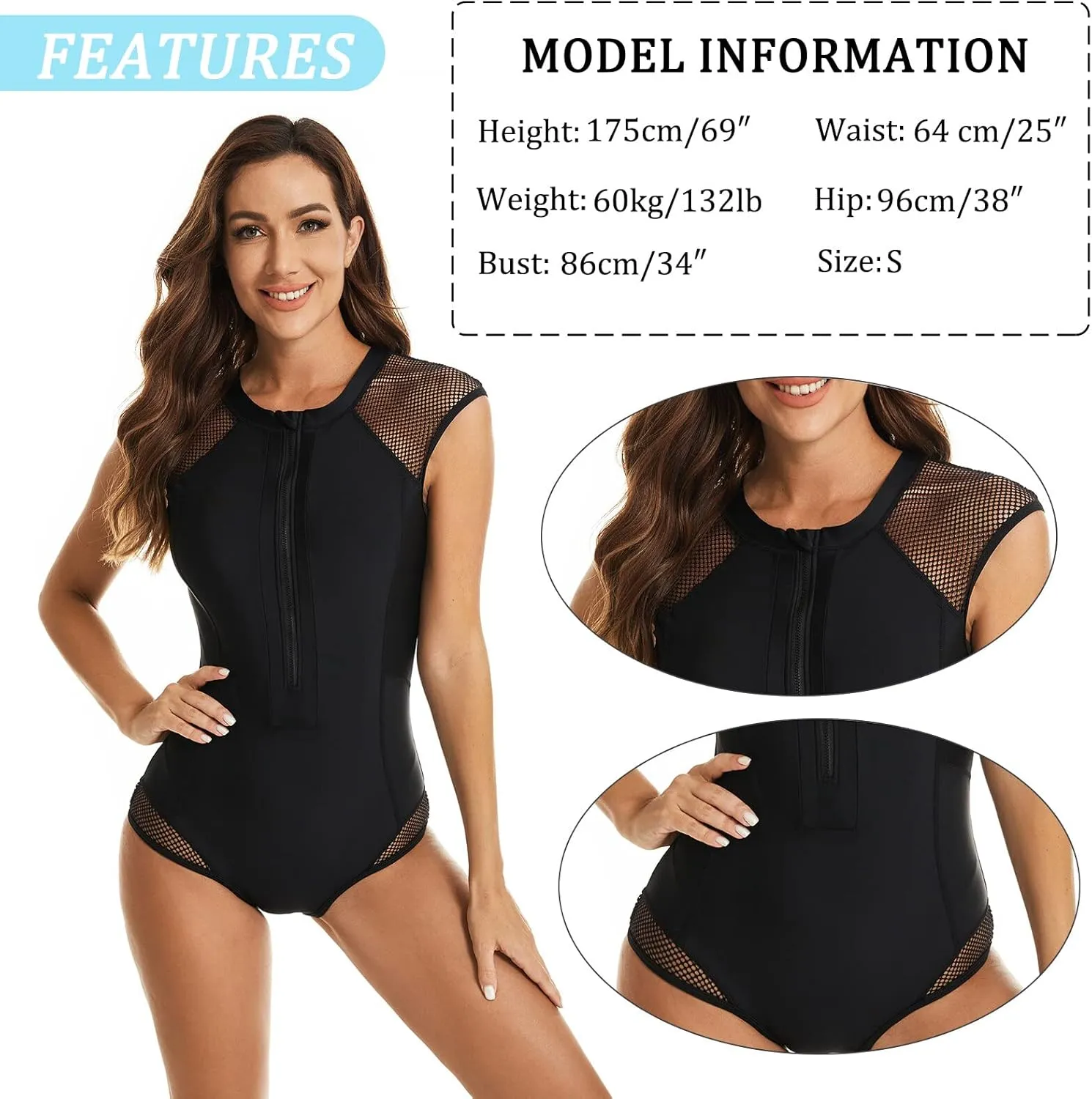FEOYA Women's One Piece Swimsuit Casual Sleeveless/Long Sleeve Zip Front Rash Guard 2023 S-XXL