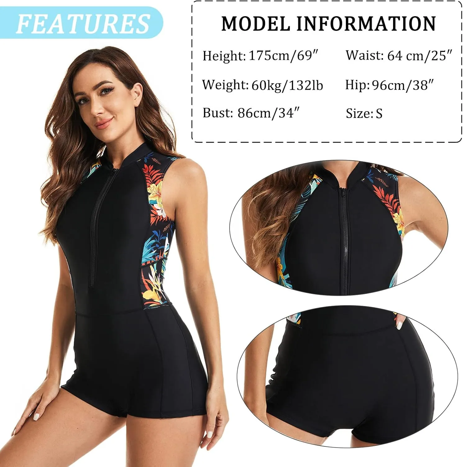 FEOYA Women's One Piece Swimsuit Casual Sleeveless/Long Sleeve Zip Front Rash Guard 2023 S-XXL