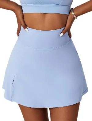 FEOYA Women's Tennis Golf Skirt with Slit High Waisted A-Line Athletic Skort with Built-in Shorts Tummy Control