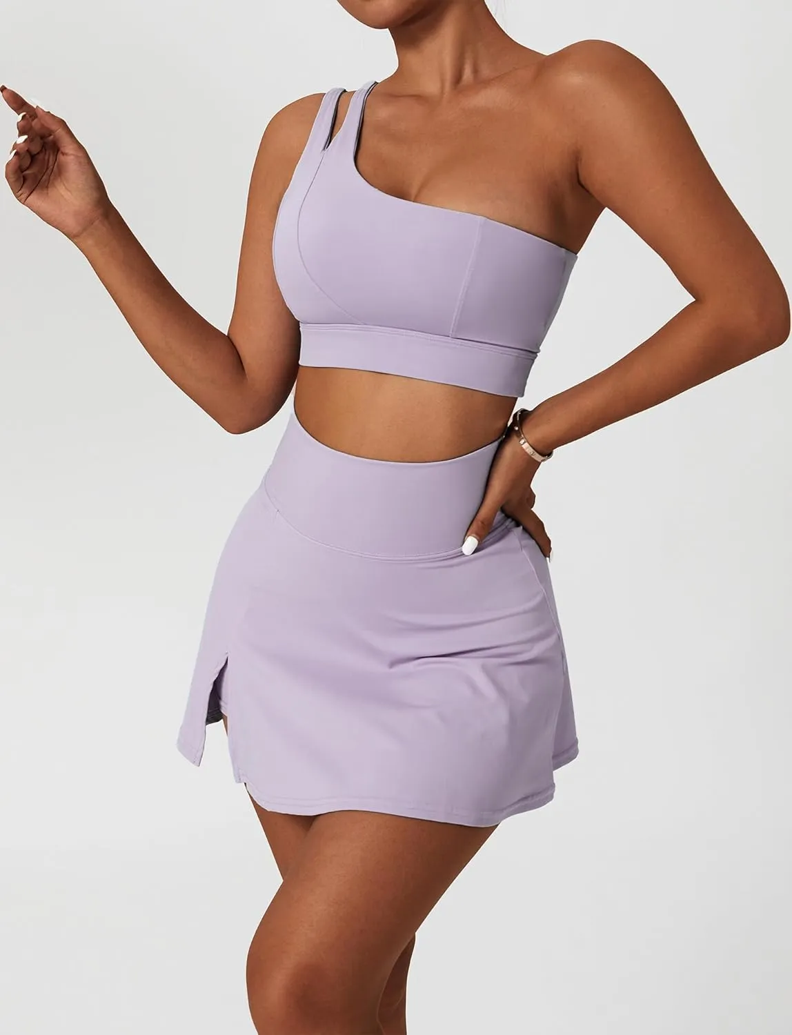 FEOYA Women's Tennis Golf Skirt with Slit High Waisted A-Line Athletic Skort with Built-in Shorts Tummy Control