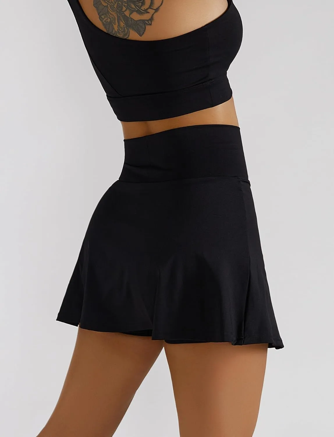 FEOYA Women's Tennis Golf Skirt with Slit High Waisted A-Line Athletic Skort with Built-in Shorts Tummy Control