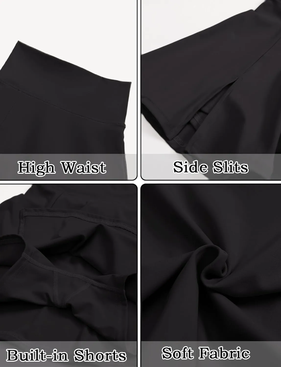 FEOYA Women's Tennis Golf Skirt with Slit High Waisted A-Line Athletic Skort with Built-in Shorts Tummy Control