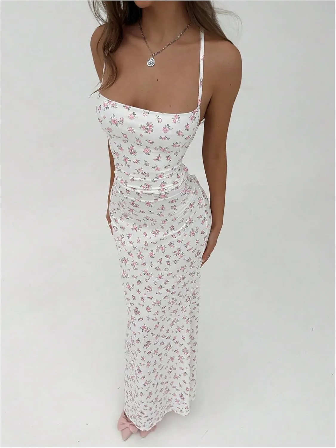 Floerns Women's Summer Backless Spaghetti Strap Floral Maxi Dress Sleeveless Criss Cross Cocktail Dress