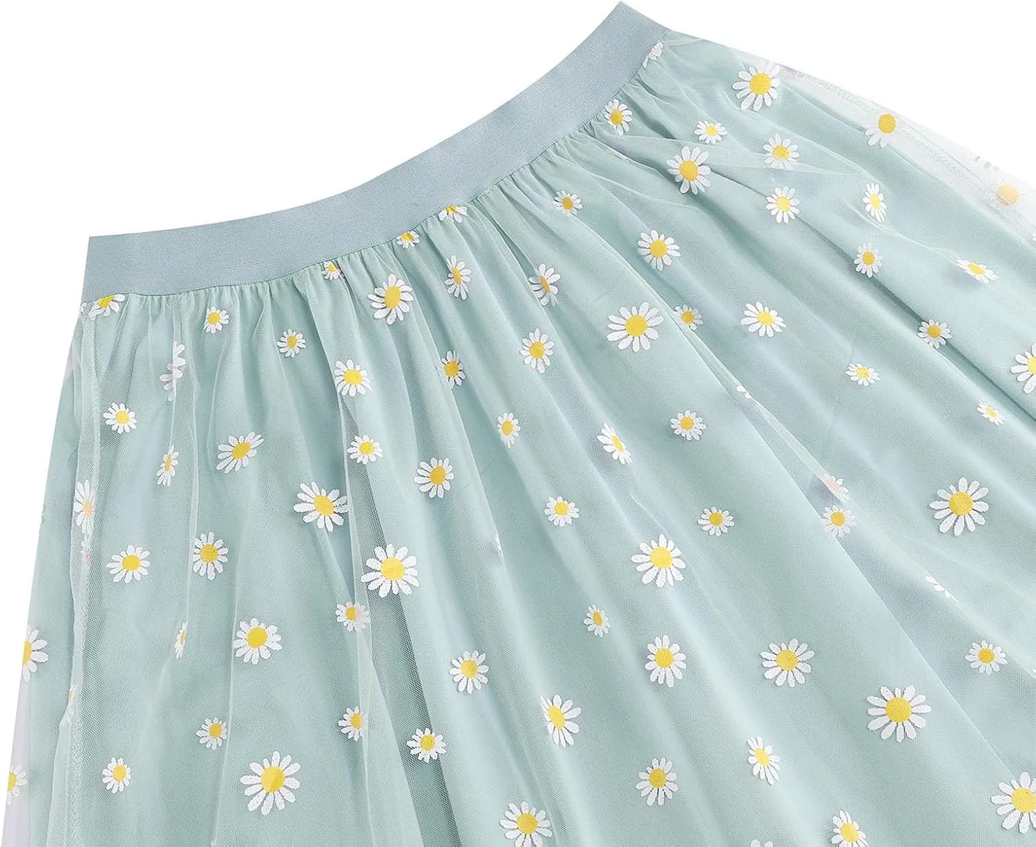 Floral Skirts for Women Boho A-Line Elastic High Waisted Ruffle Mesh Double Layed Skirts Causal Comfy Skirts