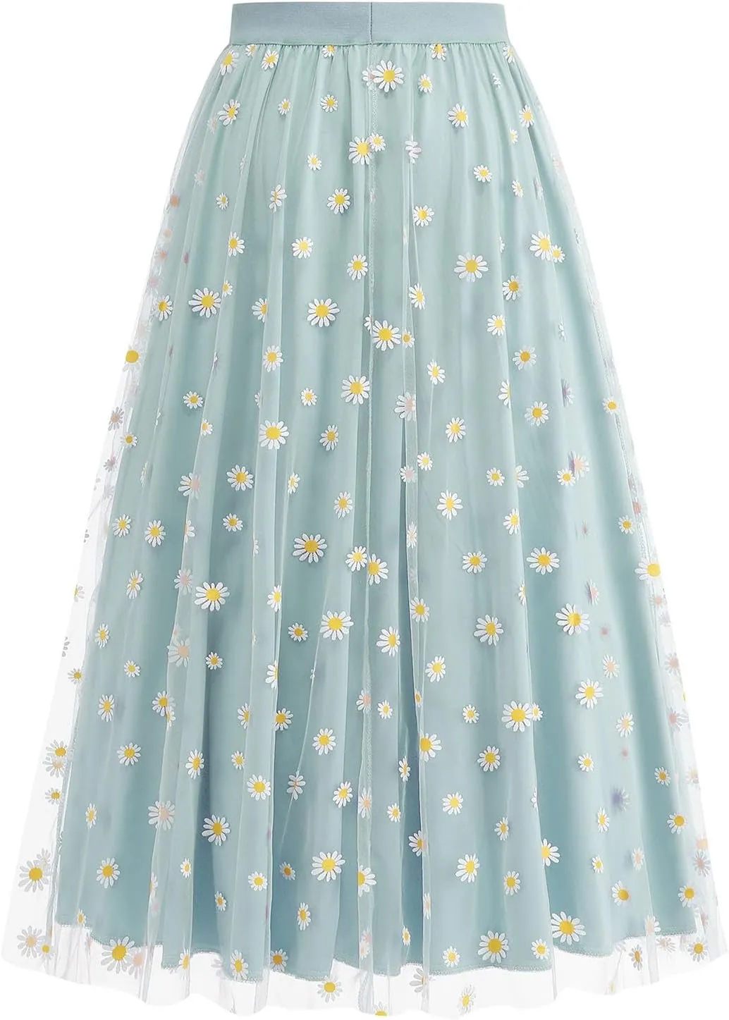 Floral Skirts for Women Boho A-Line Elastic High Waisted Ruffle Mesh Double Layed Skirts Causal Comfy Skirts