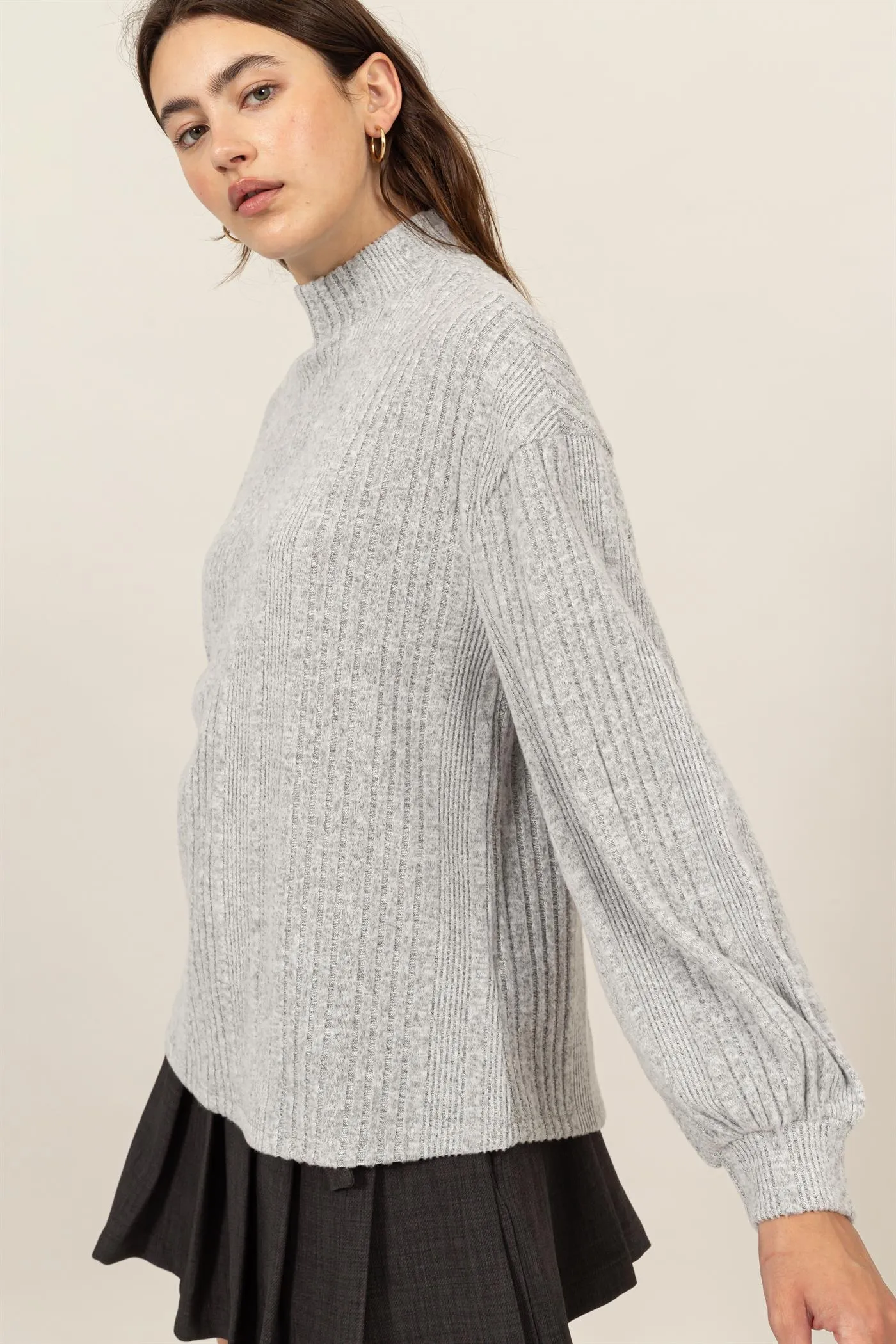 HF24E592-MOCK NECK RIBBED SWEATER