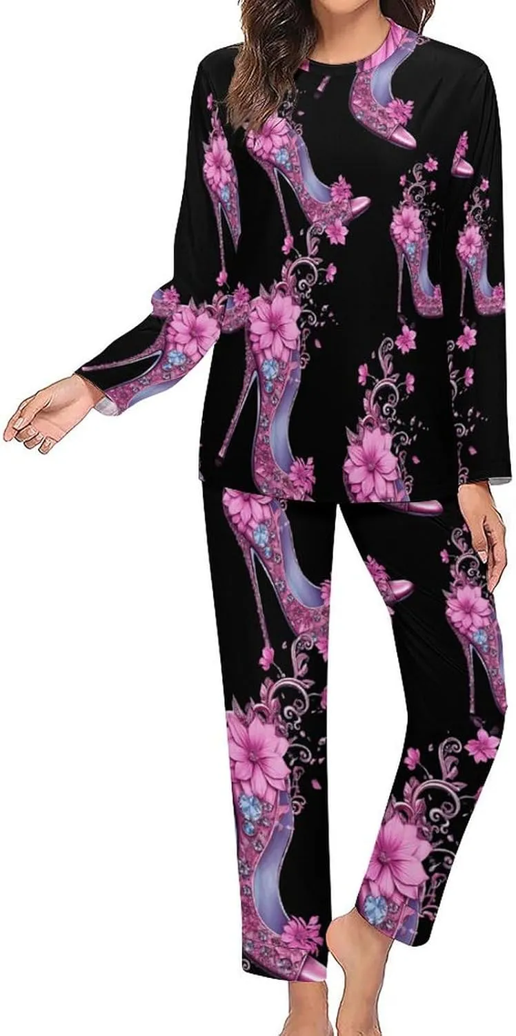 High Heel Women's Pajama Set Long Sleeve Pj Sets Casual Two Piece Loungewear Soft Sleepwear