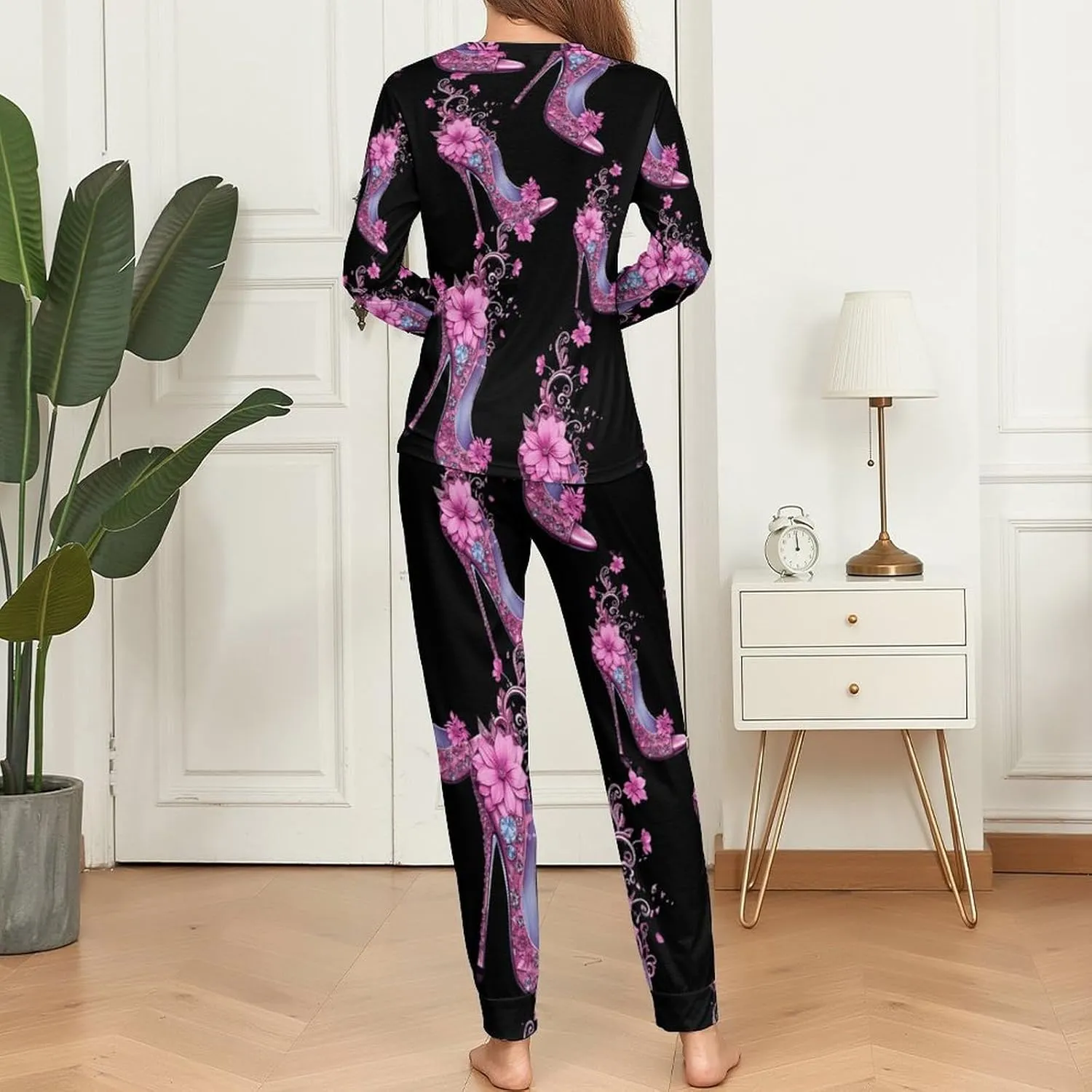 High Heel Women's Pajama Set Long Sleeve Pj Sets Casual Two Piece Loungewear Soft Sleepwear