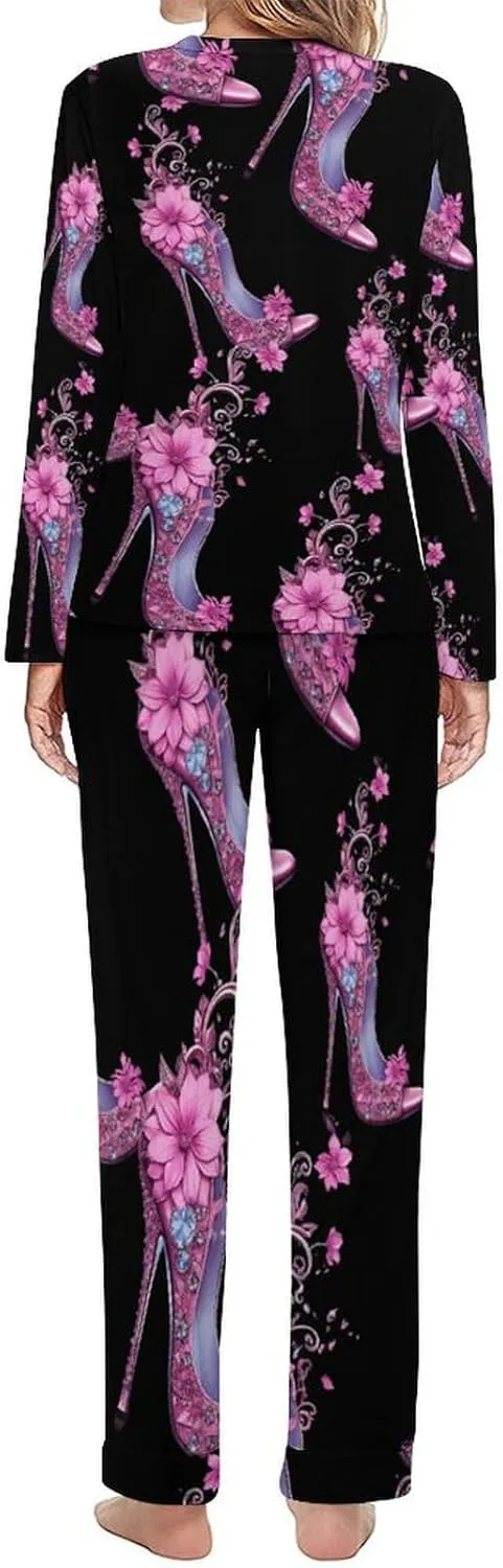 High Heel Women's Pajama Set Long Sleeve Pj Sets Casual Two Piece Loungewear Soft Sleepwear