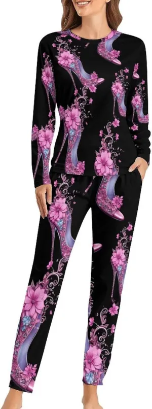 High Heel Women's Pajama Set Long Sleeve Pj Sets Casual Two Piece Loungewear Soft Sleepwear