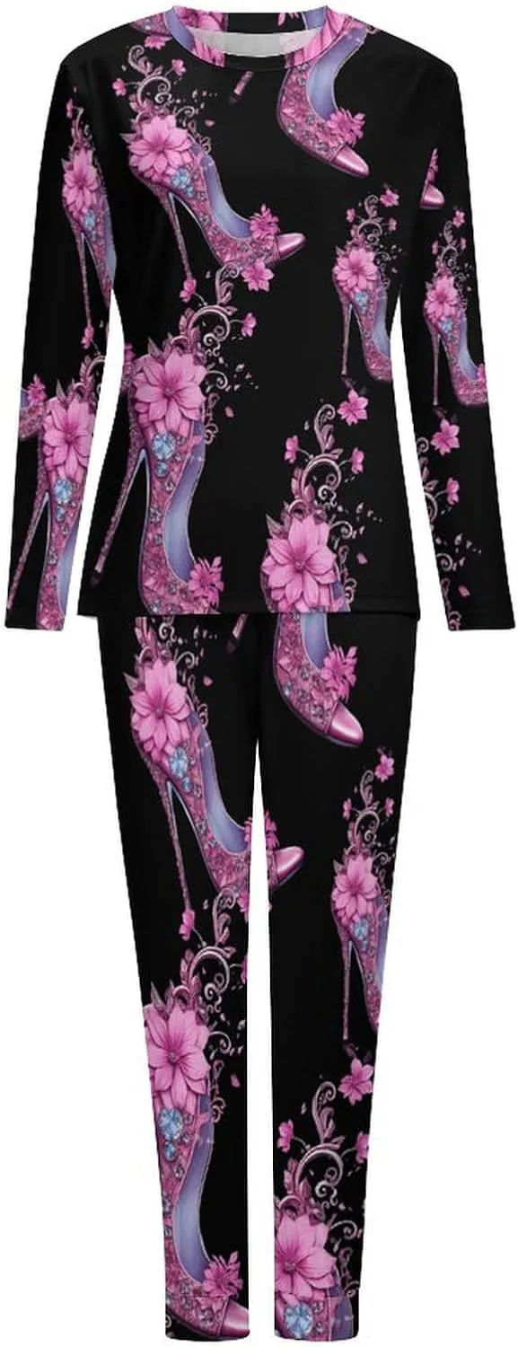 High Heel Women's Pajama Set Long Sleeve Pj Sets Casual Two Piece Loungewear Soft Sleepwear