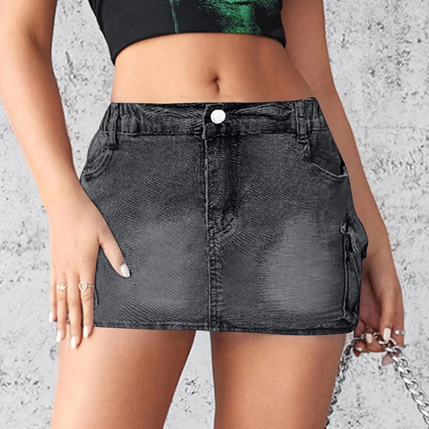 High Stretchy Cargo Skirt for Women, Low Waist High Waisted Y2k Mini Jean Skirt Cute Denim Skirt with Pockets
