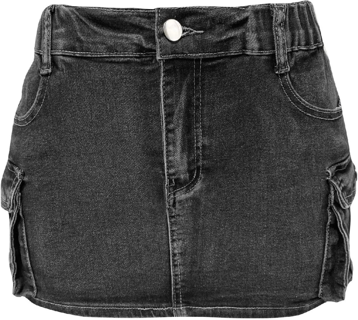 High Stretchy Cargo Skirt for Women, Low Waist High Waisted Y2k Mini Jean Skirt Cute Denim Skirt with Pockets