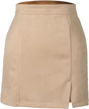 JOAU Womens Faux Suede Mini Skirt Side Slit High Waisted Zipper Back Stretch Short Skirts Summer Going Out Y2K Streetwear