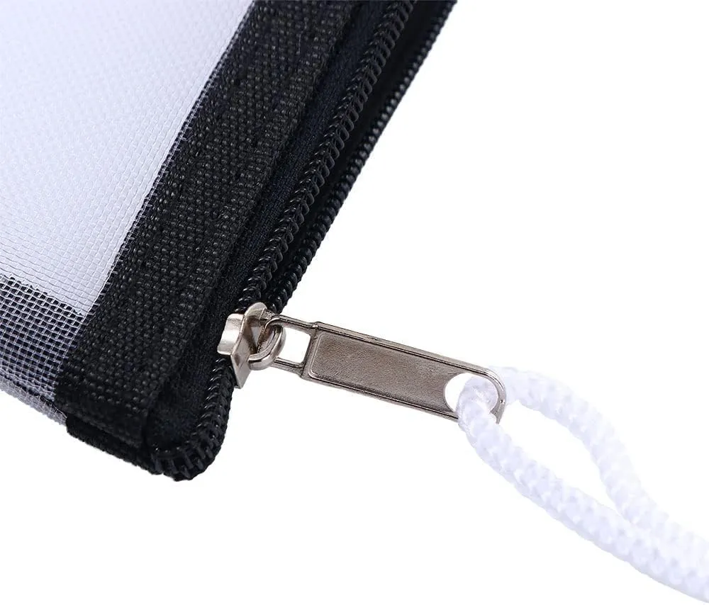 Jowxsx Pink Mesh Storage Bags Casual Travel Mini Zipper Pouch Small Wallet Bags Nylon ID Credit Card Holder Mesh Cosmetic Bag Transparent File Bag