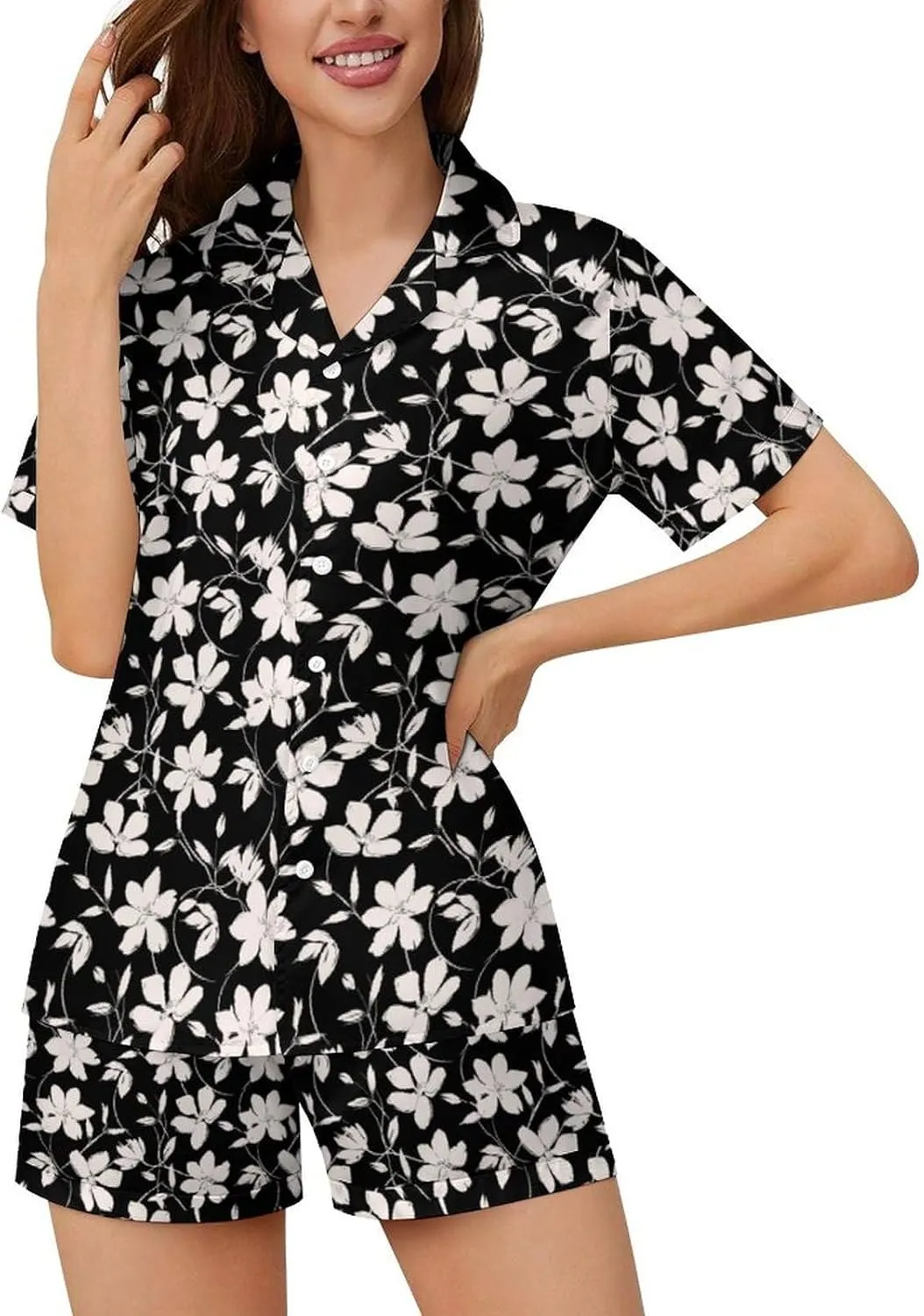 KiuLoam Womens Satin Pajamas Short Sleeve Button Down Loungewear Set Soft Pj Sets S-3XL