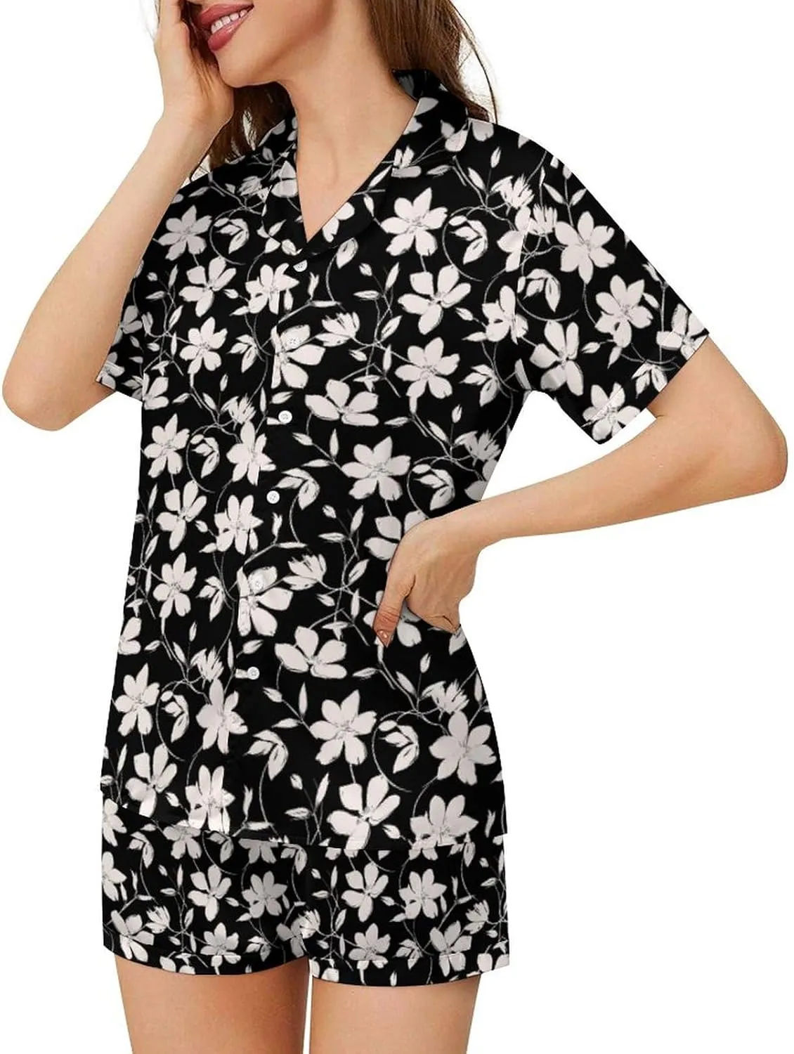 KiuLoam Womens Satin Pajamas Short Sleeve Button Down Loungewear Set Soft Pj Sets S-3XL