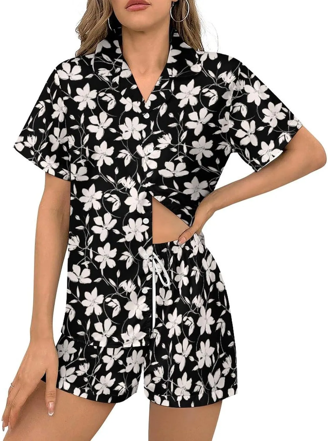 KiuLoam Womens Satin Pajamas Short Sleeve Button Down Loungewear Set Soft Pj Sets S-3XL