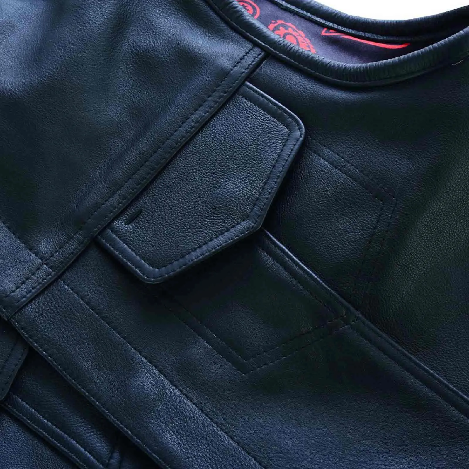 Leatherick SOA Vest with Red Satin Liner