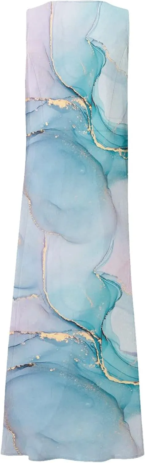 Linen Dress for Women 2024 Summer Printed Sleeveless Maxi Dress Casual Tank Dress Flowy Long Dresses with Pockets