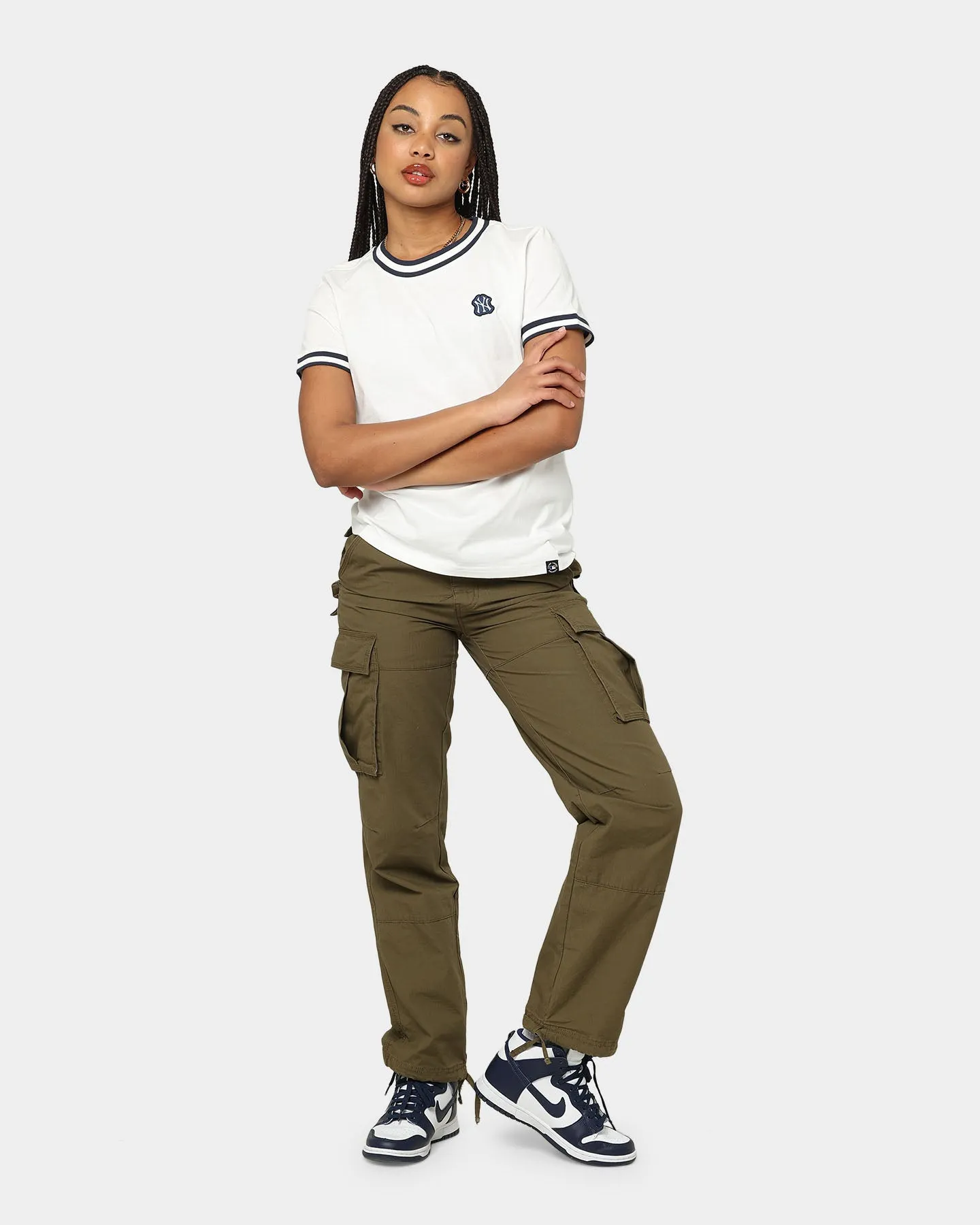 Majestic Athletic Women's New York Yankees Rib Cuff Boxy T-Shirt Optic White