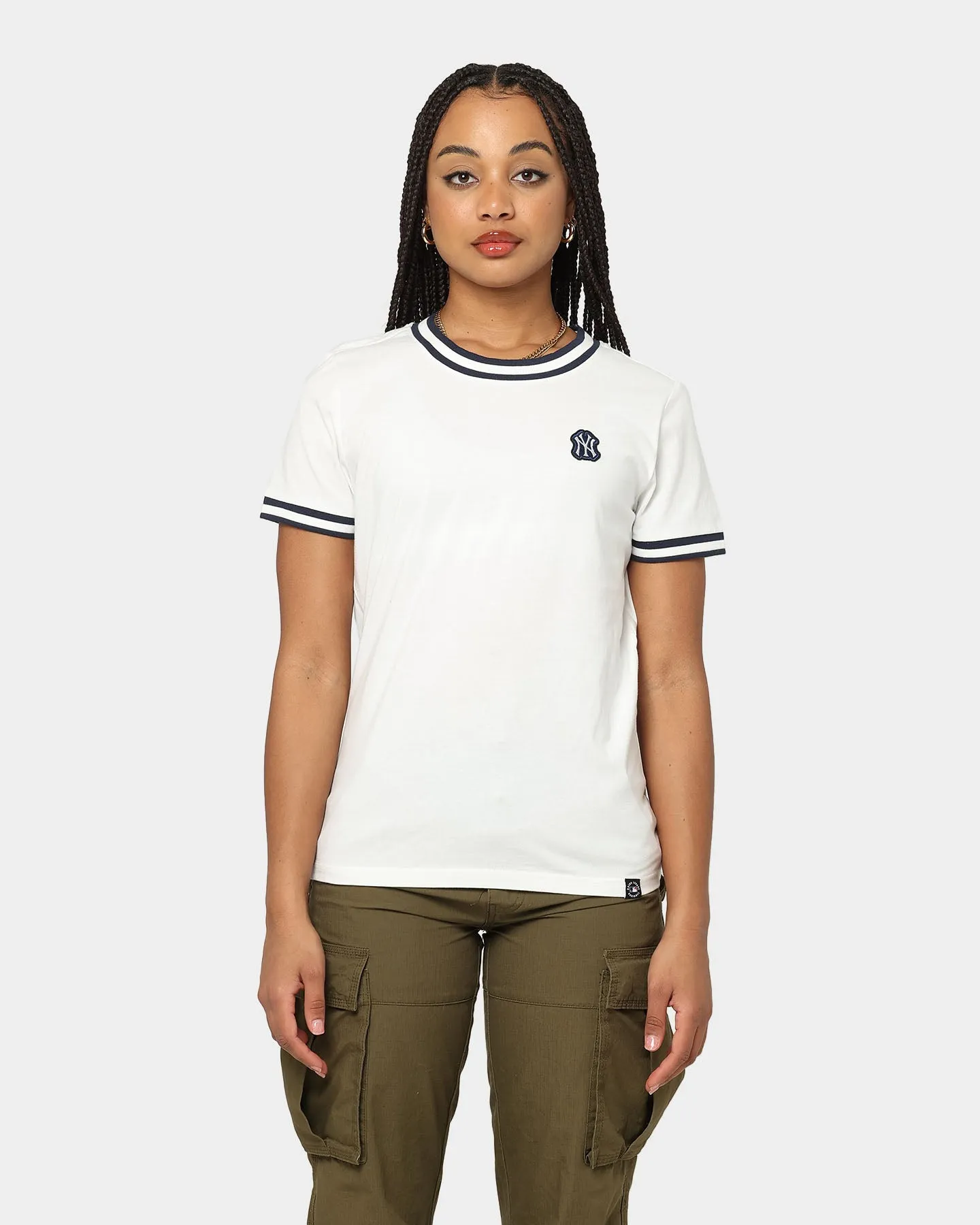 Majestic Athletic Women's New York Yankees Rib Cuff Boxy T-Shirt Optic White