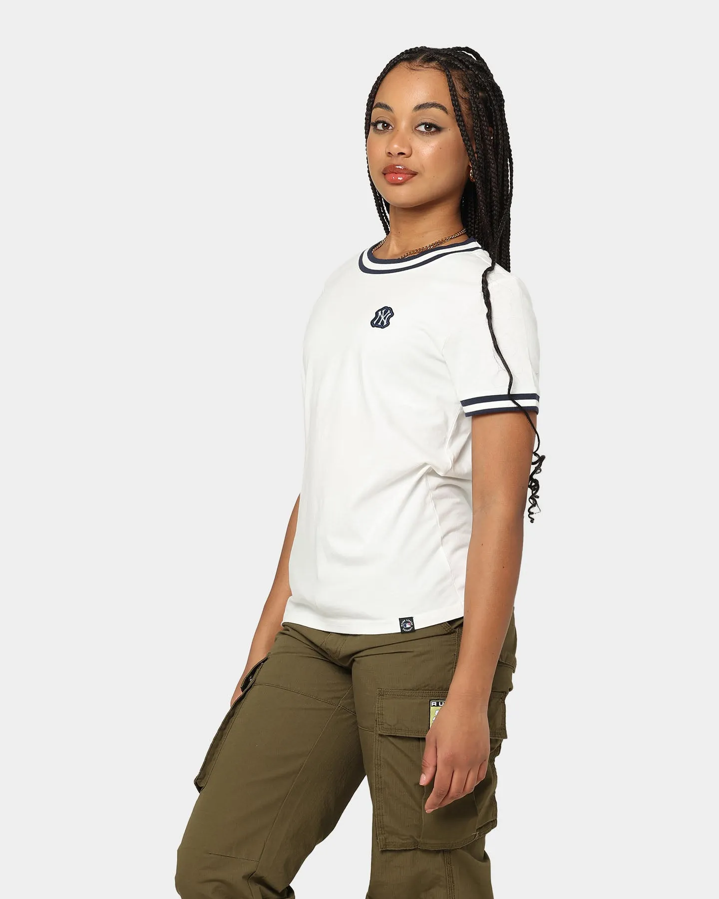 Majestic Athletic Women's New York Yankees Rib Cuff Boxy T-Shirt Optic White