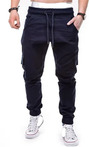 Men Casual Jogger Athletic Slim Fit Long Pant Hip Hop Chino Pocket Trousers Drawstring Outdoor Work Military Tactical Pants (Navy Blue,3X-Large)