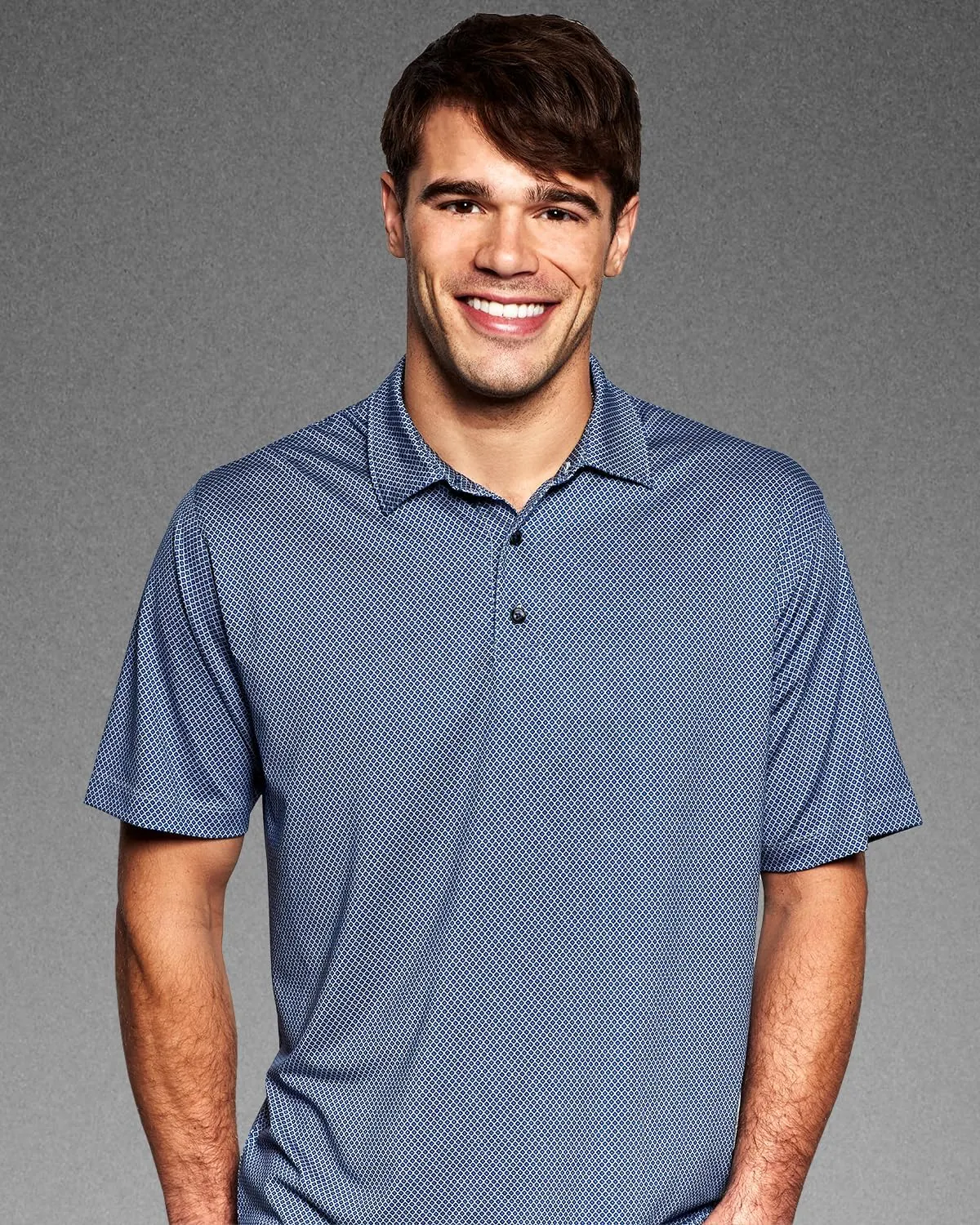 Men's Collegiate Premium Moisture Wicking Stretch Fit Diamond Print Polo