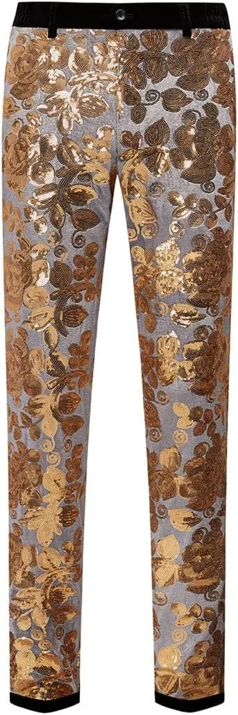 Men's Fashion Floral Glitter Sequin Velvet Pants