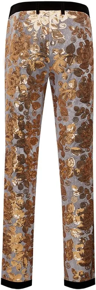 Men's Fashion Floral Glitter Sequin Velvet Pants