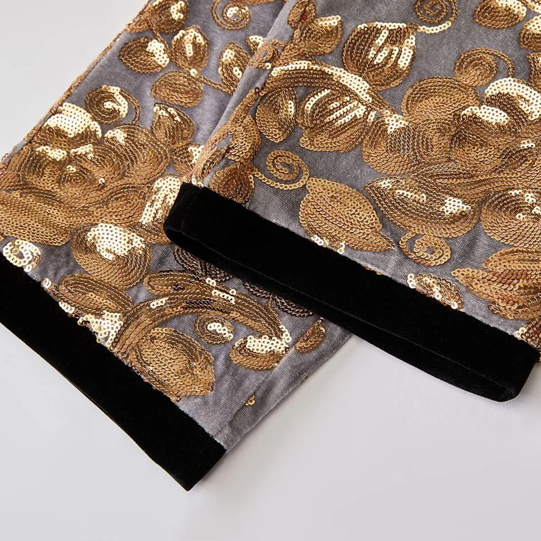 Men's Fashion Floral Glitter Sequin Velvet Pants