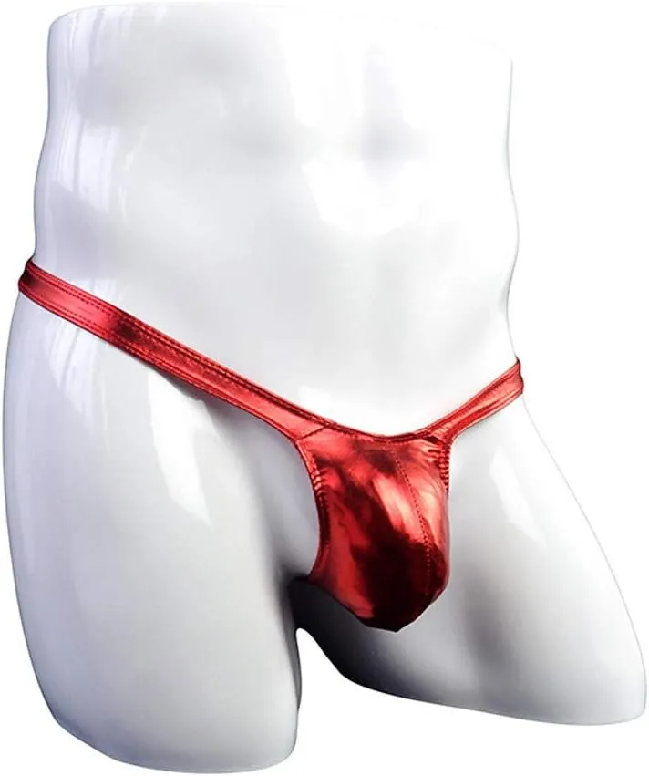 Mens Sexy Thong Underwear Shiny Patent Leather G-String Low Rise Jockstrap T-Back Briefs Fashion Underpants