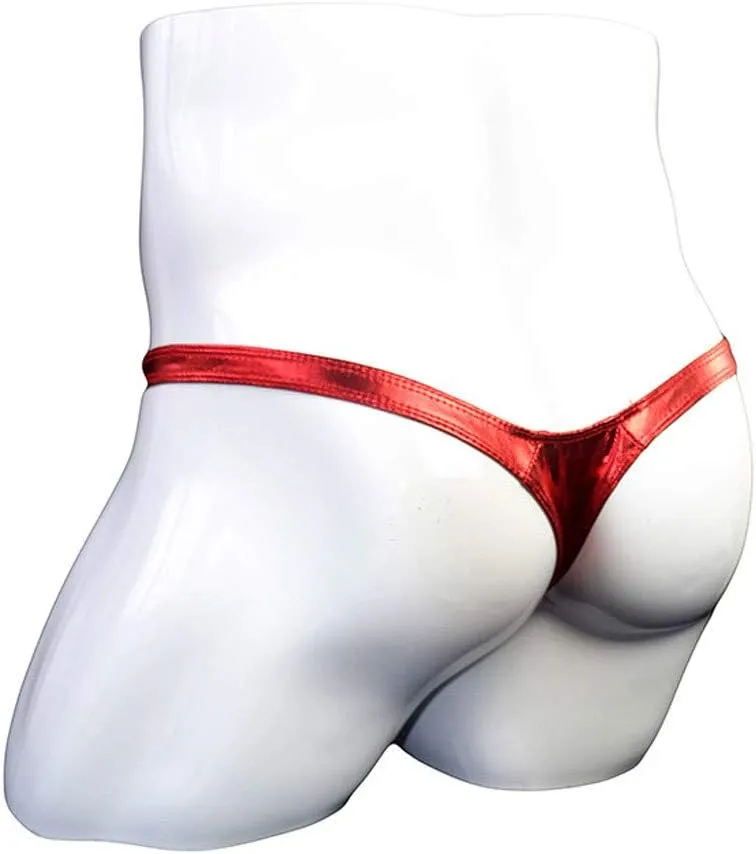 Mens Sexy Thong Underwear Shiny Patent Leather G-String Low Rise Jockstrap T-Back Briefs Fashion Underpants