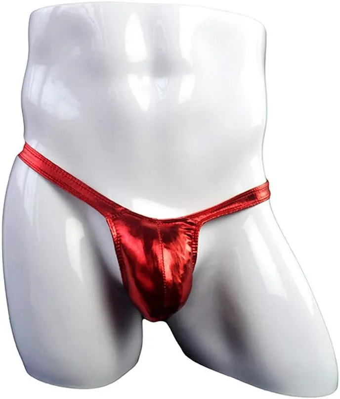 Mens Sexy Thong Underwear Shiny Patent Leather G-String Low Rise Jockstrap T-Back Briefs Fashion Underpants