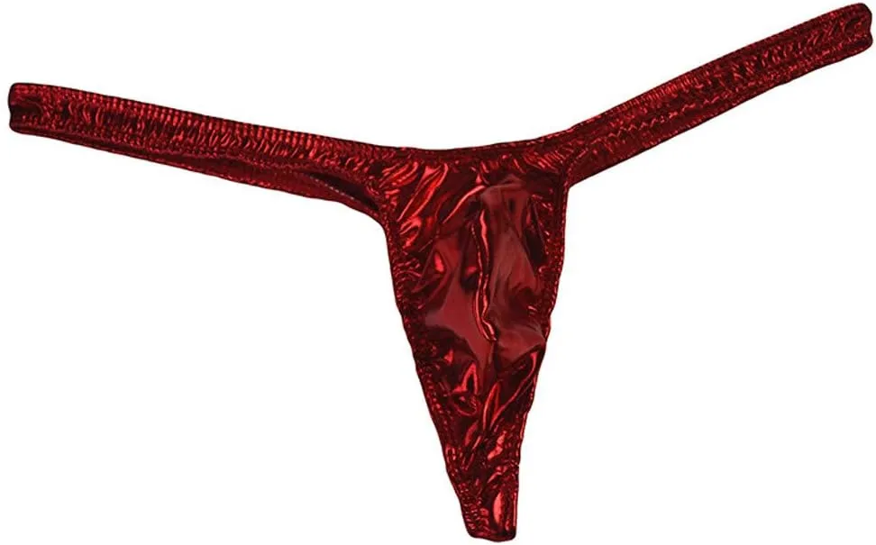 Mens Sexy Thong Underwear Shiny Patent Leather G-String Low Rise Jockstrap T-Back Briefs Fashion Underpants