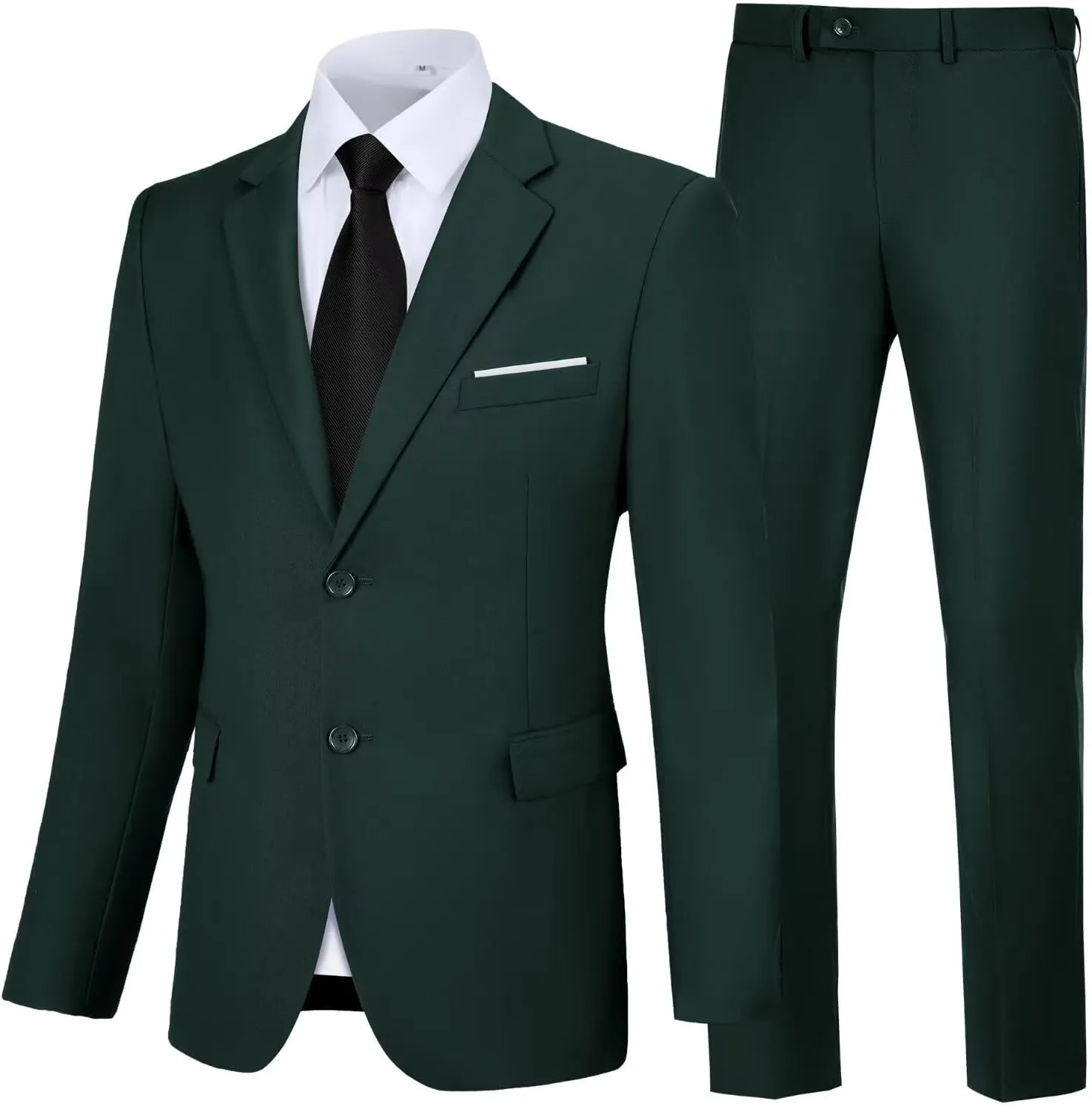 Men's Slim Fit 2 Piece Suit, Two Button Solid Suit Jacket Pants Set, Wedding Prom Suit