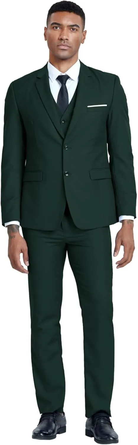 Men's Slim Fit 2 Piece Suit, Two Button Solid Suit Jacket Pants Set, Wedding Prom Suit