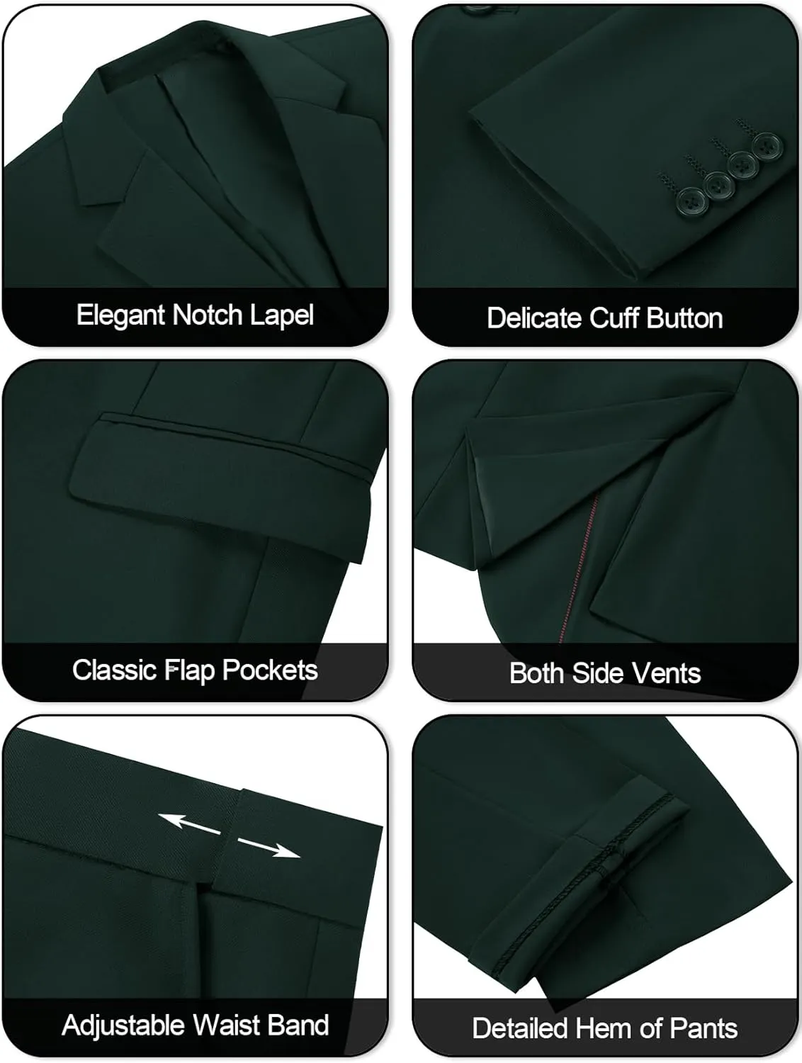 Men's Slim Fit 2 Piece Suit, Two Button Solid Suit Jacket Pants Set, Wedding Prom Suit