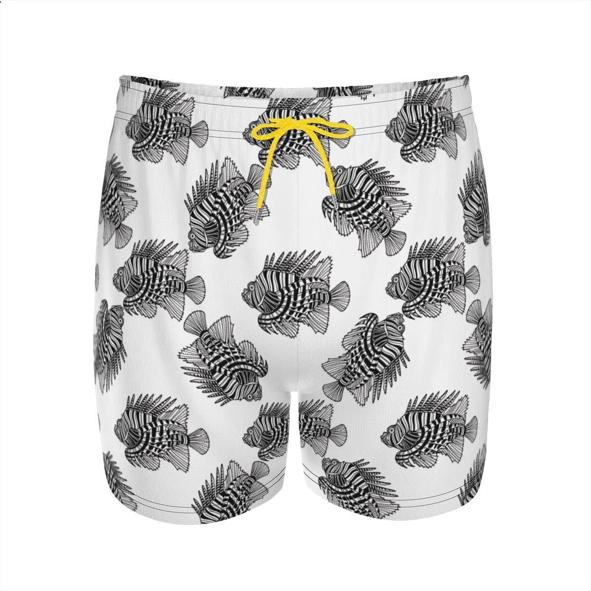 Men's Vintage Hawaiian Trunks Lionfish Patterned Swim Trunks Pockets Zippered Secure Multiple Side