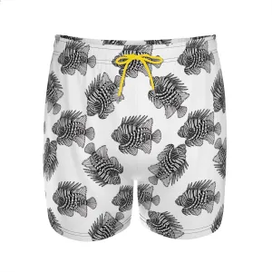 Men's Vintage Hawaiian Trunks Lionfish Patterned Swim Trunks Pockets Zippered Secure Multiple Side