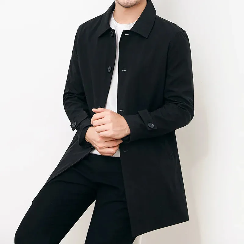 Mens Windbreaker Jacket  Water-Resistant  Relaxed Fit  Mid-Length  Button Front
