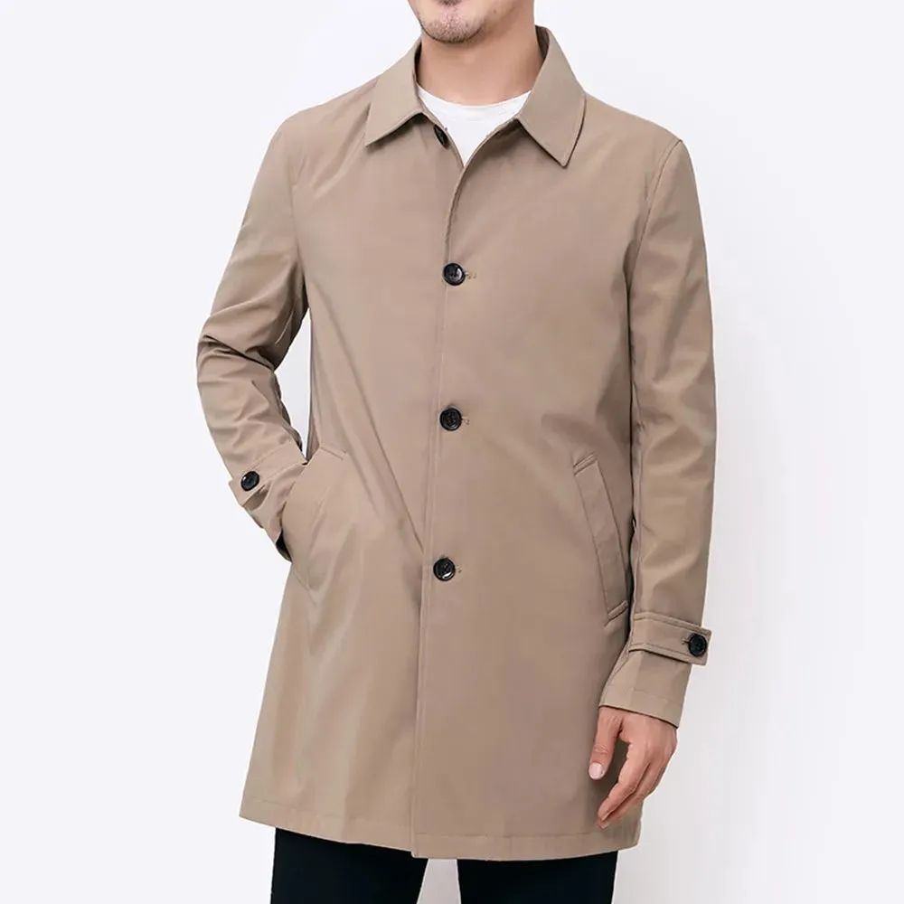 Mens Windbreaker Jacket  Water-Resistant  Relaxed Fit  Mid-Length  Button Front